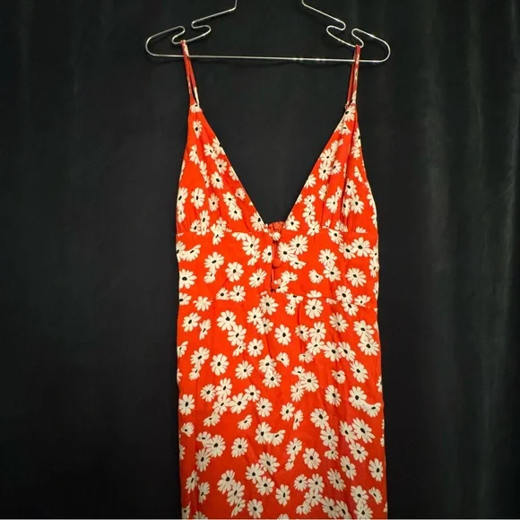 Reformation Red Orange Daisy Slip Dress Montague Dress in Oopsie Daisy Size 6 - Picture 3 of 12